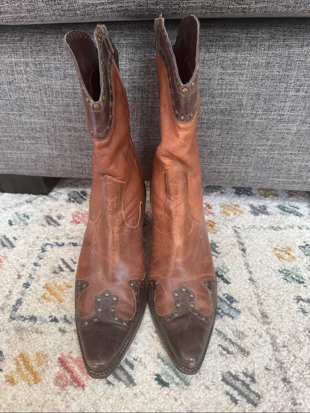 Matisse Leather Western Boots Size 8 Studded Cowboy Boots Brown Boho Festival - Picture 6 of 8